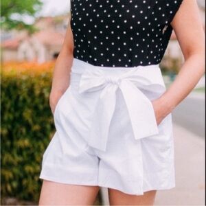 J CREW Cotton High Waisted Tie Waist Shorts White 14